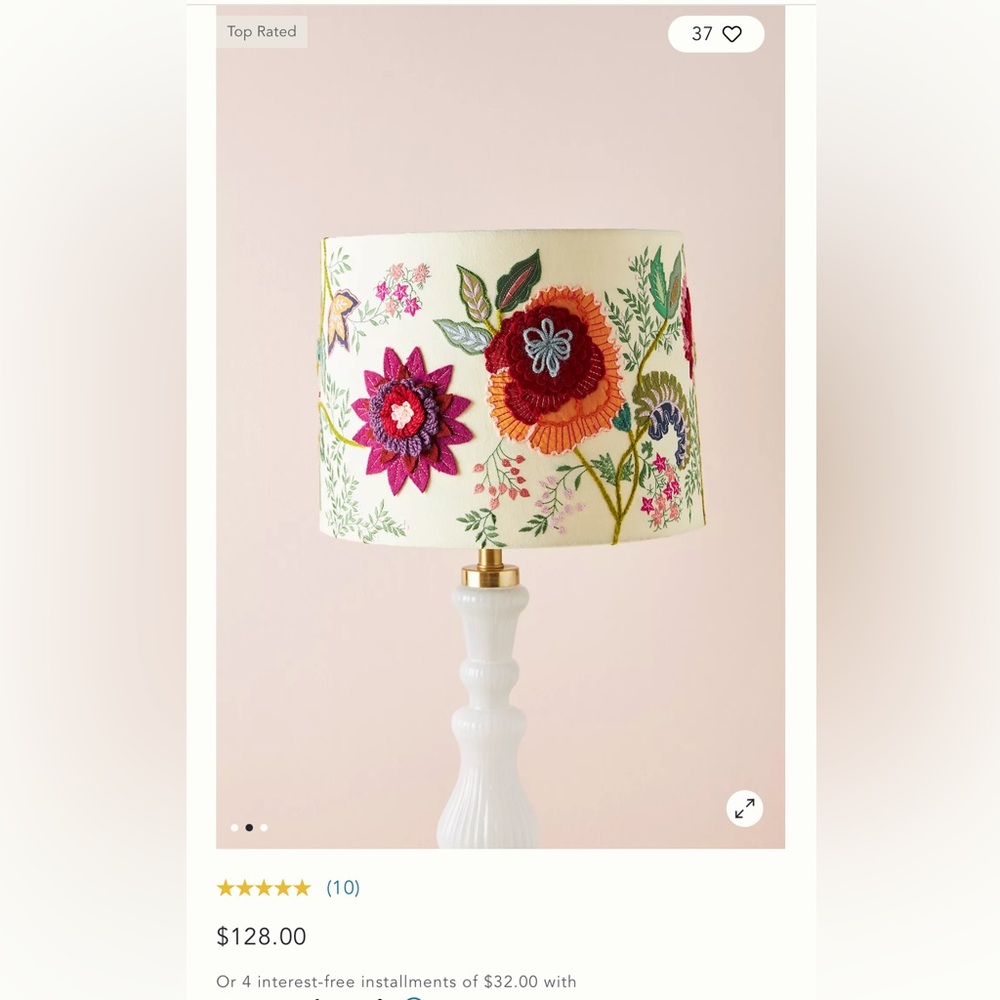 Anthropologie Embroidered Jessamine Lamp Shade